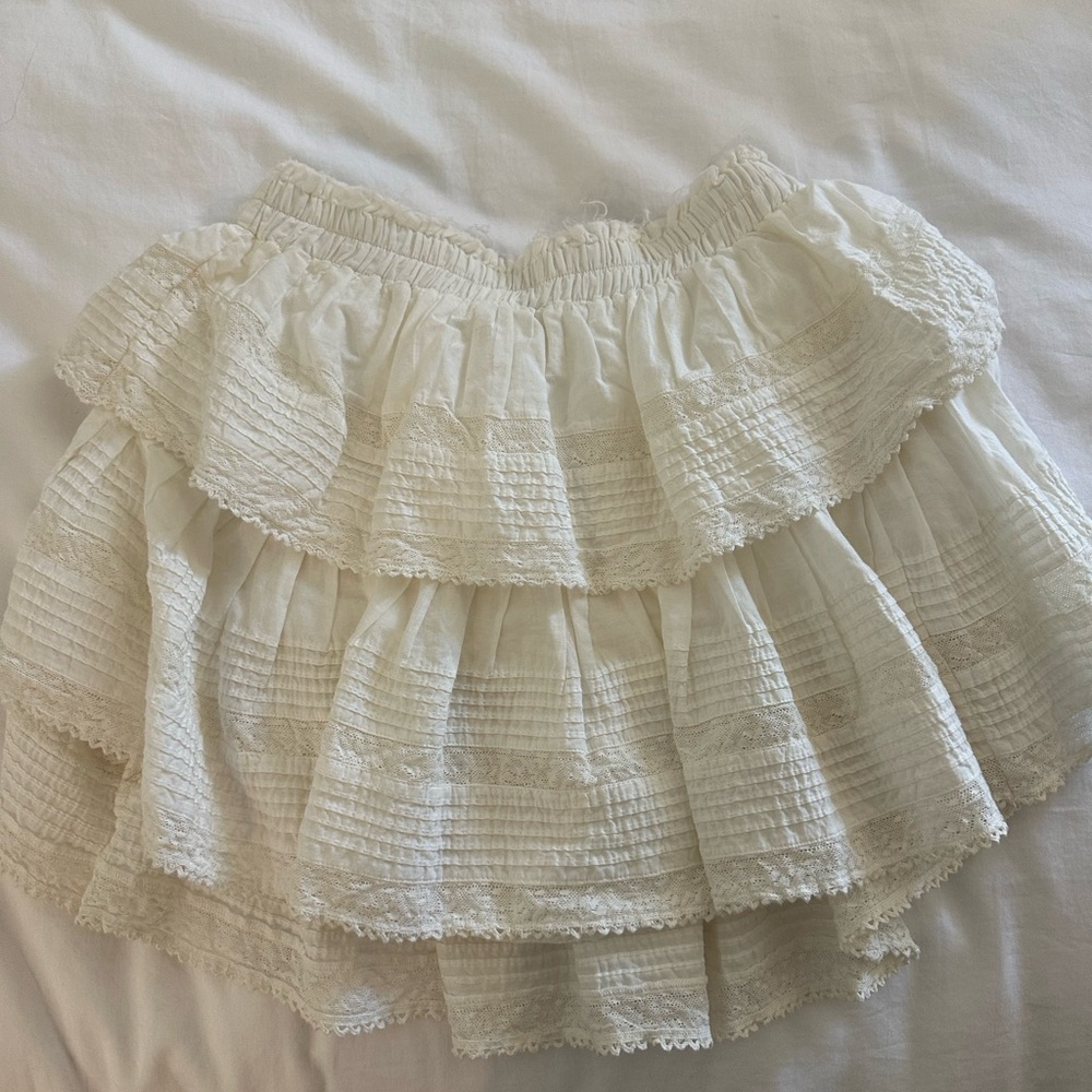 LoveShackFancy Cream Tiered Mini Skirt